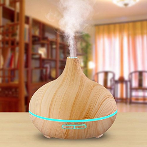 STRIR 300ml Humidificador Ultrasónico Aromaterapia, Difusor de Aceites Esenciales de Vapor Frío,7-Color LED y 4 Ajustes de Tiempo,Perfecto para Hogar, Oficina,Bebé,Dormitorio y Baño,etc (Amarillo)