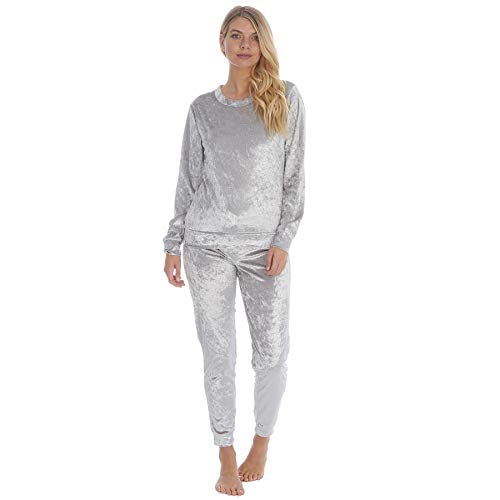 Style It Up - Pijama para mujer con forro polar suave y estampado animal Rosa Terciopelo aplastado gris plateado. Small-36-38