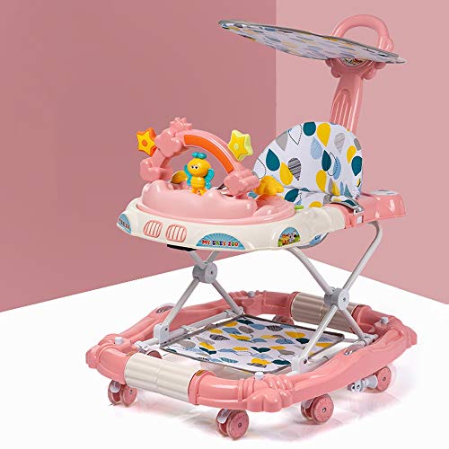 Sucastle Le Adjustab Cojín Espacio Caminante del bebé 3-en-1 Caminantes con fácil Bandeja Limpia y Universal Ruedas antivuelco Plegable for niños pequeños Walker for el bebé 6-18Months (Color : Pink)