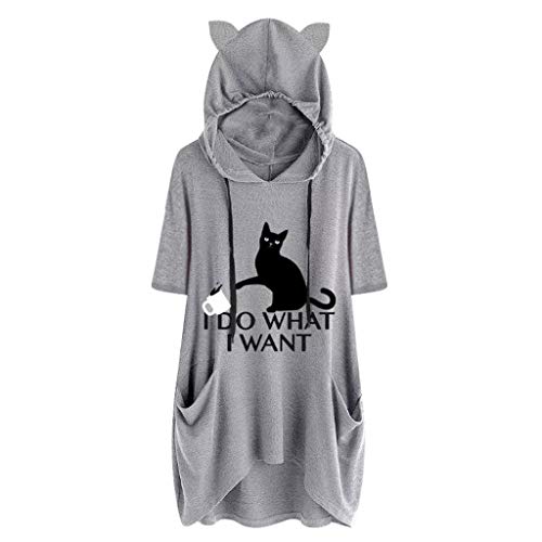 Sudadera con Capucha Cortas para Mujer Adolescentes Chicas Irregular Estampado Orejas de Gato Otoño-Invierno Jersey Manga Larga Suéter Abrigo Hoodie Pullover riou