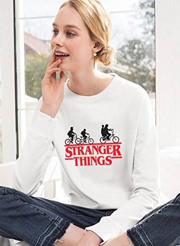 Sudadera Stranger Things TV Mejor Amiga Algodón Pullover Best Friend Cuello Redondo Hoodie Manga Larga Retro para Mujer Sweatshirt Casual(Blanco,M)