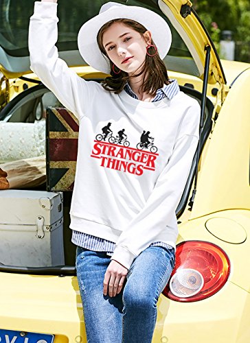 Sudadera Stranger Things TV Mejor Amiga Algodón Pullover Best Friend Cuello Redondo Hoodie Manga Larga Retro para Mujer Sweatshirt Casual(Blanco,M)