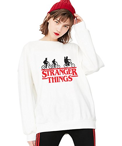 Sudadera Stranger Things TV Mejor Amiga Algodón Pullover Best Friend Cuello Redondo Hoodie Manga Larga Retro para Mujer Sweatshirt Casual(Blanco,M)