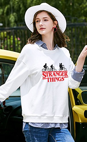 Sudadera Stranger Things TV Mejor Amiga Algodón Pullover Best Friend Cuello Redondo Hoodie Manga Larga Retro para Mujer Sweatshirt Casual(Blanco,M)