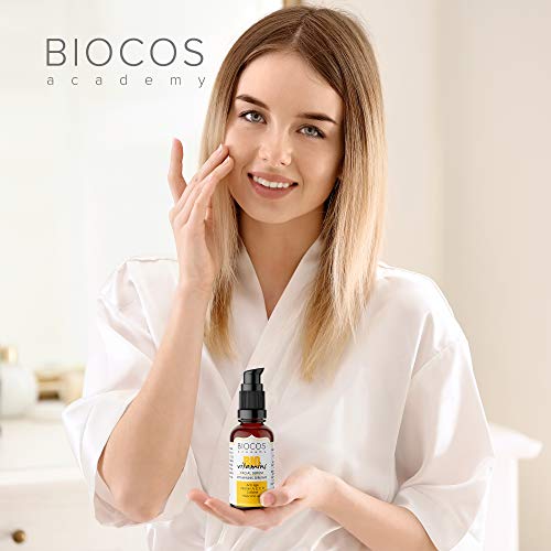 Suero orgánico de vitamina C, A (retinol), E, B con ácido hialurónico y cafeína - antienvejecimiento, contra arrugas para la cara, escote, cuerpo - fórmula vegana natural