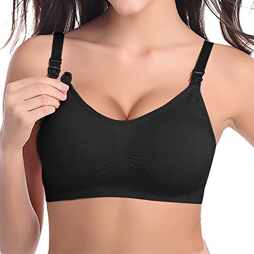 Sujetador de lactancia para mujer de Shujin, para lactancia materna y dormir, sin aros, sin costuras, transpirable, punta sin costuras, ropa interior Negro L