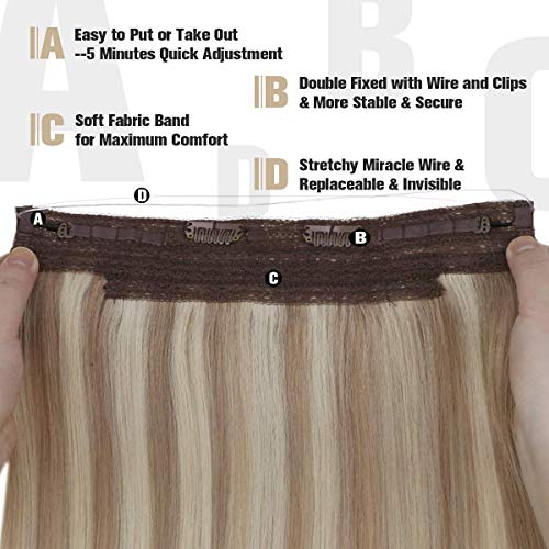 Sunny 45cm Extensiones de Hilo Invisible Pelo Natural Sin Clip - Nordic# Balayage Rubio Platino - 100% Remy Cabello Humano Liso Una Pieza (80g)