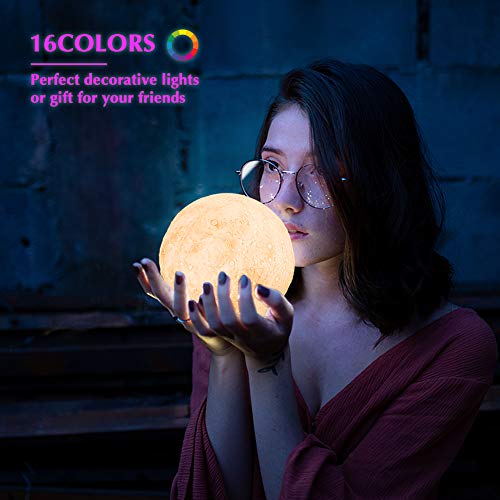 SunTop Lámpara de luna en 3D, 15cm 16 colores Interruptor táctil y control remoto luna lampara, USB Recargable LED Luna Luz Nocturna Lámpara Luz nocturna