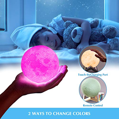 SunTop Lámpara de luna en 3D, 15cm 16 colores Interruptor táctil y control remoto luna lampara, USB Recargable LED Luna Luz Nocturna Lámpara Luz nocturna