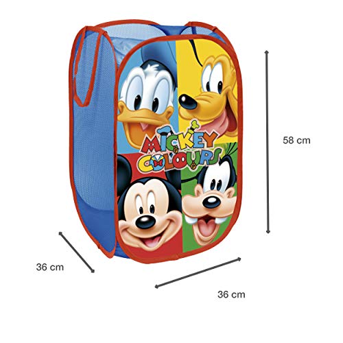 Superdiver Cesta Plegable Infantil de Tela con Asas para Ropa Sucia y Juguetes 36x36x58 centímetros (Mickey y Amigos)