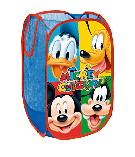 Superdiver Cesta Plegable Infantil de Tela con Asas para Ropa Sucia y Juguetes 36x36x58 centímetros (Mickey y Amigos)