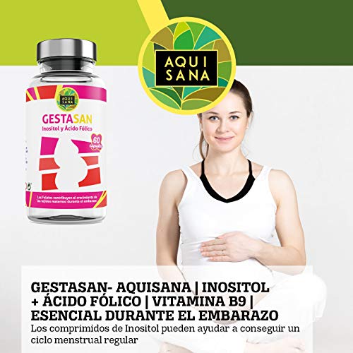 Suplemento Natural Inositol + Ácido Fólico | Vitamina B9 | Esencial durante el Embarazo | Para el SOP (Síndrome Ovario Poliquístico) Alta Absorción – 120 Cápsulas – Aquisana