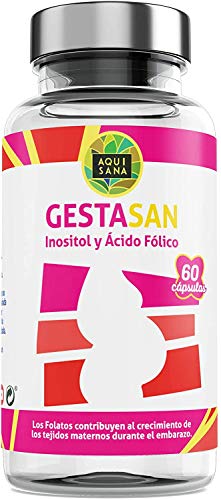 Suplemento Natural Inositol + Ácido Fólico | Vitamina B9 | Esencial durante el Embarazo | Para el SOP (Síndrome Ovario Poliquístico) Alta Absorción – 60 Cápsulas – Aquisana