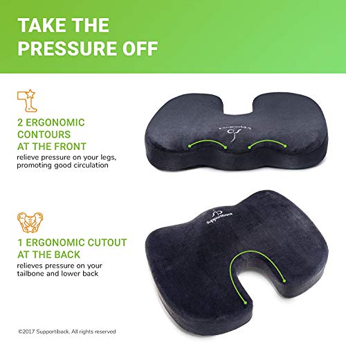 Supportiback Premium Coccyx Cushion - Orthopedic Seat Cushion for Car/Office/Home - Sciatica, Tailbone & Back Pain Relief - Doctor Designed/CertiPUR Certified