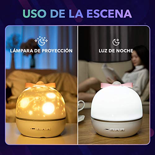 SUVOM Lámpara Proyector Infantil, 6 Modos Iluminación Proyector Dormitorio con Rotación 360 Grados de Estrellas y Cosmos, Luz de Nocturna para Niños y Bebés, Cumpleaños, Vacaciones, Navidad, Halloween