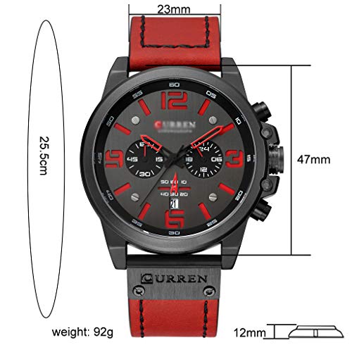 Sweet Reloj De Pulsera para Hombre con Mecanismo De Cuarzo, Calendario, Horas, Minutos, Indicador De Hora Y Correa De Cuero, Reloj De Deportivo para Hombre,A