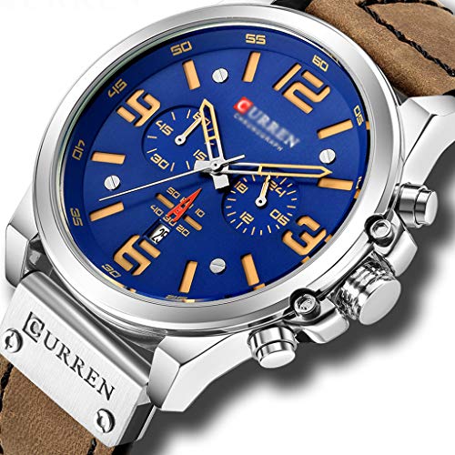 Sweet Reloj De Pulsera para Hombre con Mecanismo De Cuarzo, Calendario, Horas, Minutos, Indicador De Hora Y Correa De Cuero, Reloj De Deportivo para Hombre,A