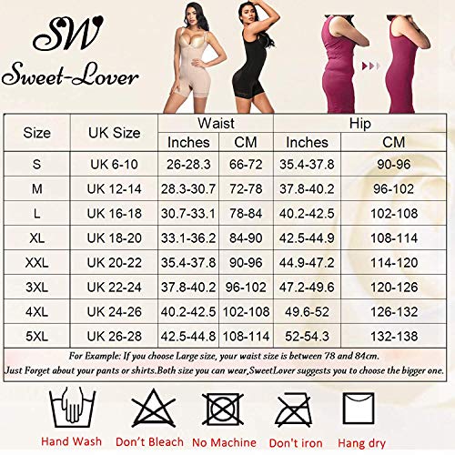 Sweetlover Faja Reductora Body Reductor Shaper Lencería Moldeadora Busto Abierto Posparto Adelgazantes Bodysuit para Mujer M-Negro