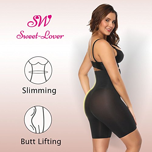 Sweetlover Shapewear Faja Reductora Body Braga Mujer Corset Cintura Alta sin Costura Lencería Moldeadora Pospart L-Negro