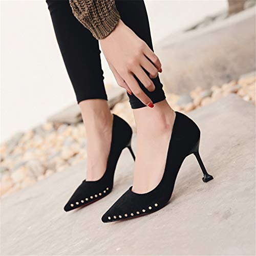 SXFJF Zapatos De Tacones Altos para Mujer, Zapatos De Corte para Mujer para Mujer, Zapatos De Fiesta Elegantes, Zapatos De Tacón De Aguja con Remaches, Tacones Sexis,Negro,39