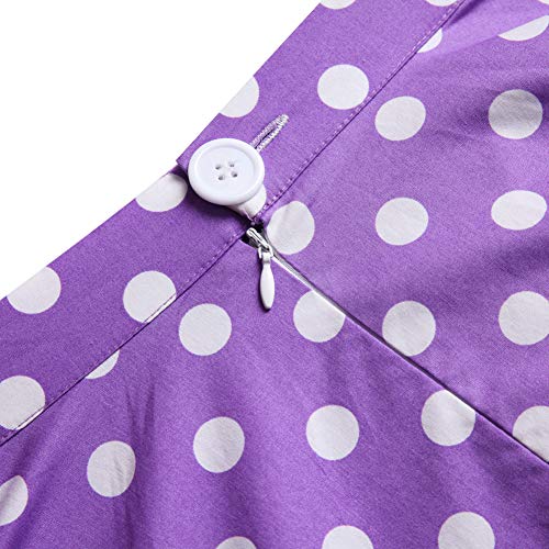 SXSHUN Falda Retro Años 50 para Mujeres Falda Plisada Estilo Vintage Rockabilly Polka Vestido Años 60, Morado/Lunar Grande Blanco, S