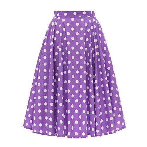 SXSHUN Falda Retro Años 50 para Mujeres Falda Plisada Estilo Vintage Rockabilly Polka Vestido Años 60, Morado/Lunar Grande Blanco, S