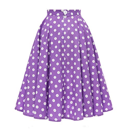 SXSHUN Falda Retro Años 50 para Mujeres Falda Plisada Estilo Vintage Rockabilly Polka Vestido Años 60, Morado/Lunar Grande Blanco, S