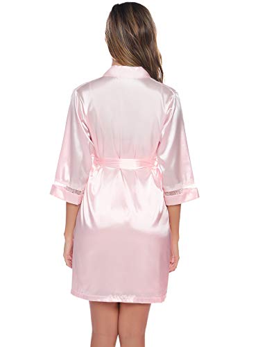 Sykooria Bata Kimono Mujer, 2 Piezas Seda Satén Corto Kimono Bata Pijama Vestido de Encaje Conjunto de Lencería Albornoz Vestido de Dama de Honor de Camisón