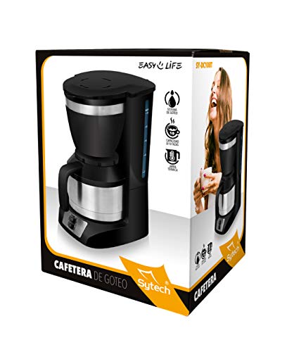 Sytech Cafetera eléctrica de Goteo con Jarra térmica, Acero Inoxidable, Negro, 1 L