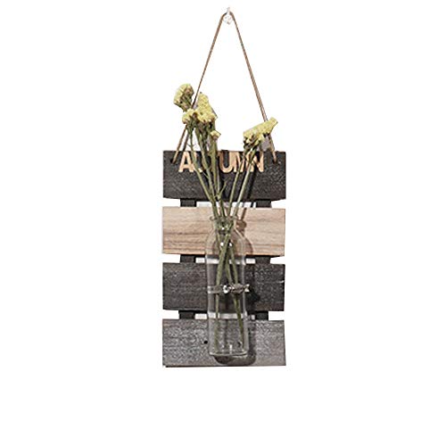 SZETOSY - Jarrón hidropónico colgante para decoración de pared con tablero de madera, para colgar plantas, flores, para decoración del hogar, jardín, sala de estar, cafetería, 30 x 17 cm