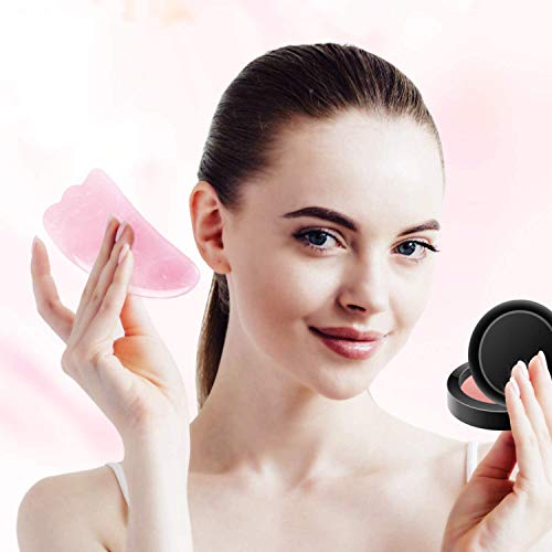 Tablero Gua Sha de cuarzo rosa rosa para el cuidado de la piel facial, curación 100% natural para antiarrugas, levantamiento de la cara y drenaje linfático (3 paquetes)