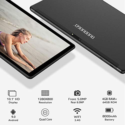 Tablet 10 Pulgadas 4GB de RAM 64GB de ROM Android 9.0 Certificado por Google GMS Tablet PC Buenas Batería 8500mAh Quad Core Dual SIM 8MP Cámara Netflix WiFi Type-C Bluetooth GPS OTG(Oro)