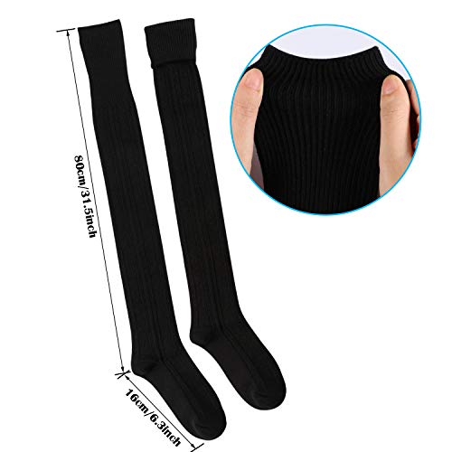 Tacobear 2 Pares Calcetines Altos Muslo Mujer Calcetines Largos Sobre la Rodilla Muslo Calcetines Invierno Caliente Algodón Calcetines la Rodilla para Mujer Niña (negro + negro)