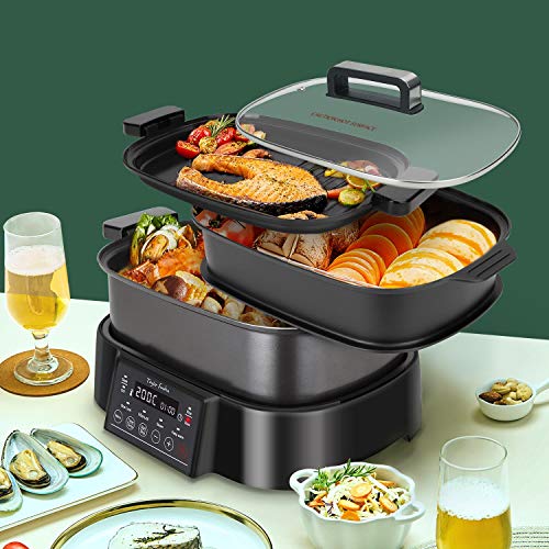 Taylor Swoden Arthur - Olla de cocción lenta, grill y vaporera.3 en 1, 1250W, multifunción, programas preconfigurados y ajuste manual, pantalla digital y táctil, función mantener caliente.Libre de BPA