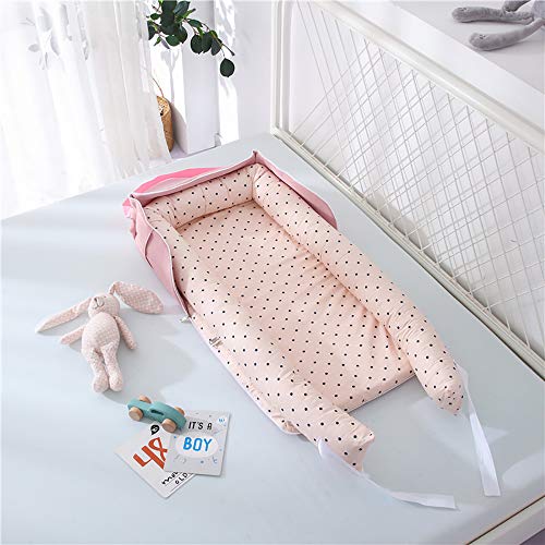 TEALP Tumbona para bebé con Almohadas, Nido Transpirable para Bebé Recién Nacido para Cosleeping, Capazo de Bebé, Punto Rosa