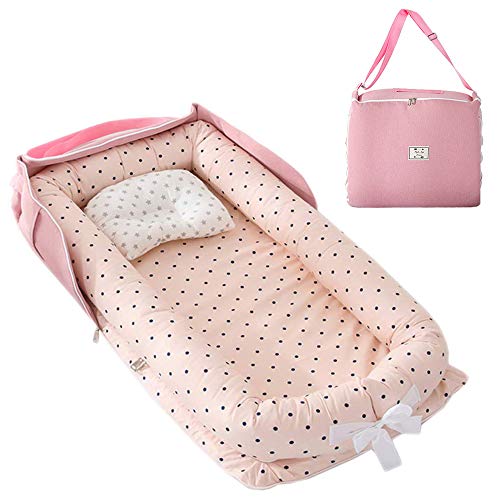 TEALP Tumbona para bebé con Almohadas, Nido Transpirable para Bebé Recién Nacido para Cosleeping, Capazo de Bebé, Punto Rosa