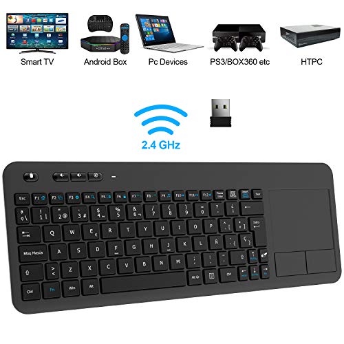 TedGem Teclado Inalámbrico USB, 2,4GHz Teclados Inalambricos para Smart TV Teclados Inalambricos Ordenador Teclado Touchpad con Receptor Nano USB para PC/Laptops/Tablet/Smart TV/Portátil