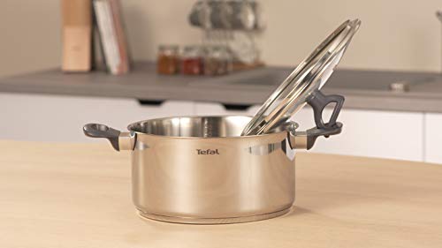 Tefal Daily Cook - Cacerola acero inoxidable con Tapa de 24 cm, 4 Litros, base reforzada, aptas para todo tipo de cocinas incluido inducción, gran conductividad y resistencia con materiales reciclados