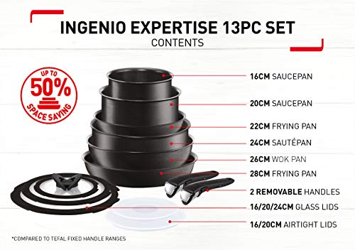 Tefal Ingenio Talent Set de 6 Piezas con Dos Mangos, Aluminio, Negro, 28 cm