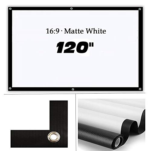 Tela de proyección Lux-Screen Formato 16:9 Superficie de 3 Capas Blanco Mate y Borde perimetal Negro, Pantalla para proyector para Colgar con argolla, garantía de 2 años (120 Pulgadas)