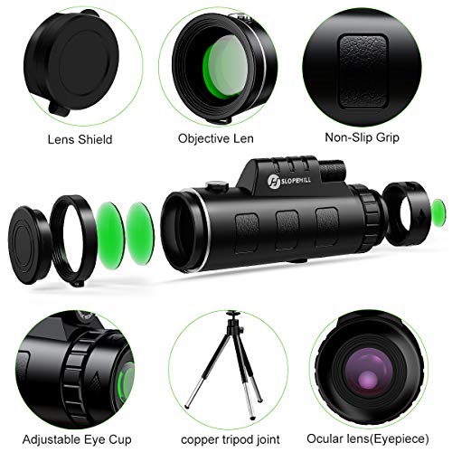 Telescopio Monocular, slopehill 12x50 HD Telescopio Impermeable Monocular para Móvil con Trípode y Adaptador para Smartphone Monoculares de Largo Alcance para Observación de Aves Caza Conciertos Viaje