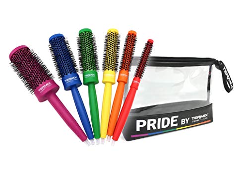 Termix C·Ramic Pride - Pack de 6 cepillos de pelo térmicos redondos de cerámica con fibras ionizadas. Incluido neceser de cuero Pride. Inspirados en la diversidad y libertad de la bandera LGTBI.