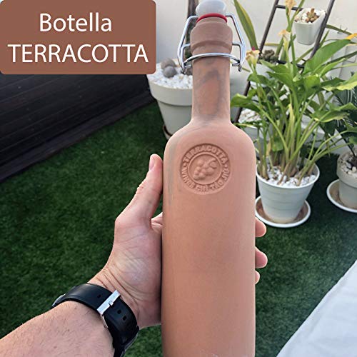 TERRACOTTA - Botella de Barro para Agua, Botella Botijo para almacenar Agua de 750ml con Tapón Silicona. Botella de Barro con propiedades Naturales