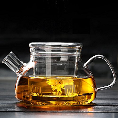 Tetera de cristal con infusor de 1000 ml, tetera con colador para té suelto, seguro en estufa, olla de té con infusor de vidrio y tapa de vidrio