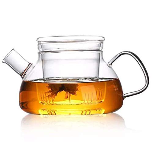 Tetera de cristal con infusor de 1000 ml, tetera con colador para té suelto, seguro en estufa, olla de té con infusor de vidrio y tapa de vidrio