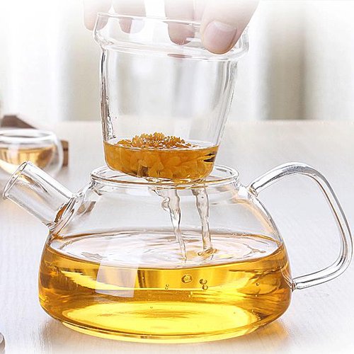 Tetera de cristal con infusor de 1000 ml, tetera con colador para té suelto, seguro en estufa, olla de té con infusor de vidrio y tapa de vidrio