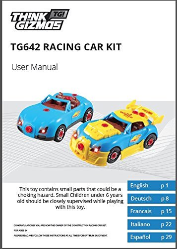 Think Gizmos Coche de carreras tipo juguete desmontable - Juguete de construcción con kit de herra-mientas - Juguetes niños 2 años y más - Juegos educativos montaje coche de juguete - Nueva Versión 3