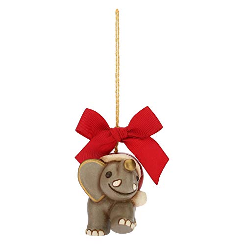 Thun® – Mini elefante para colgar – Adornos navideños para árbol con lazo rojo – Cerámica – I Clásicos