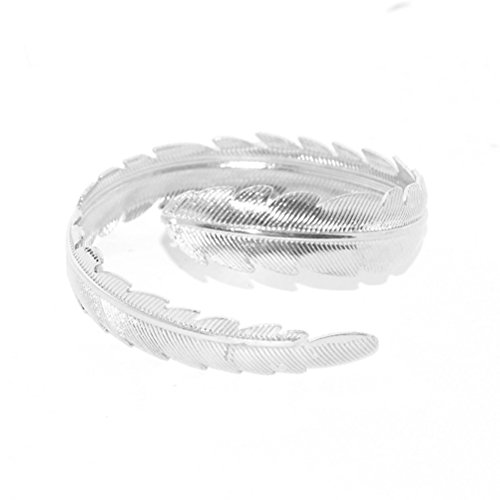 Tinksky 2pcs Swirl Leaf pluma Brazalete superior Brazalete brazalete brazalete brazalete ajustable Navidad regalo de cumpleaños para las mujeres (plata dorada)