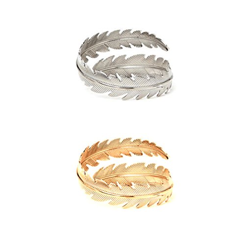 Tinksky 2pcs Swirl Leaf pluma Brazalete superior Brazalete brazalete brazalete brazalete ajustable Navidad regalo de cumpleaños para las mujeres (plata dorada)